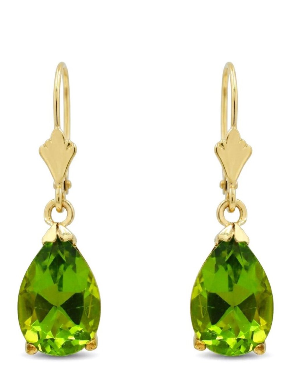 Genuine 7.28 Cts Peridot Dangling Earrings SOLID 14k Yellow Gold